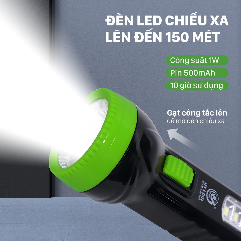 Đèn pin cầm tay RF86 Mỹ Linh, đèn chiếu xa sáng, nhỏ gọn, đèn led tích điện tiện lợi