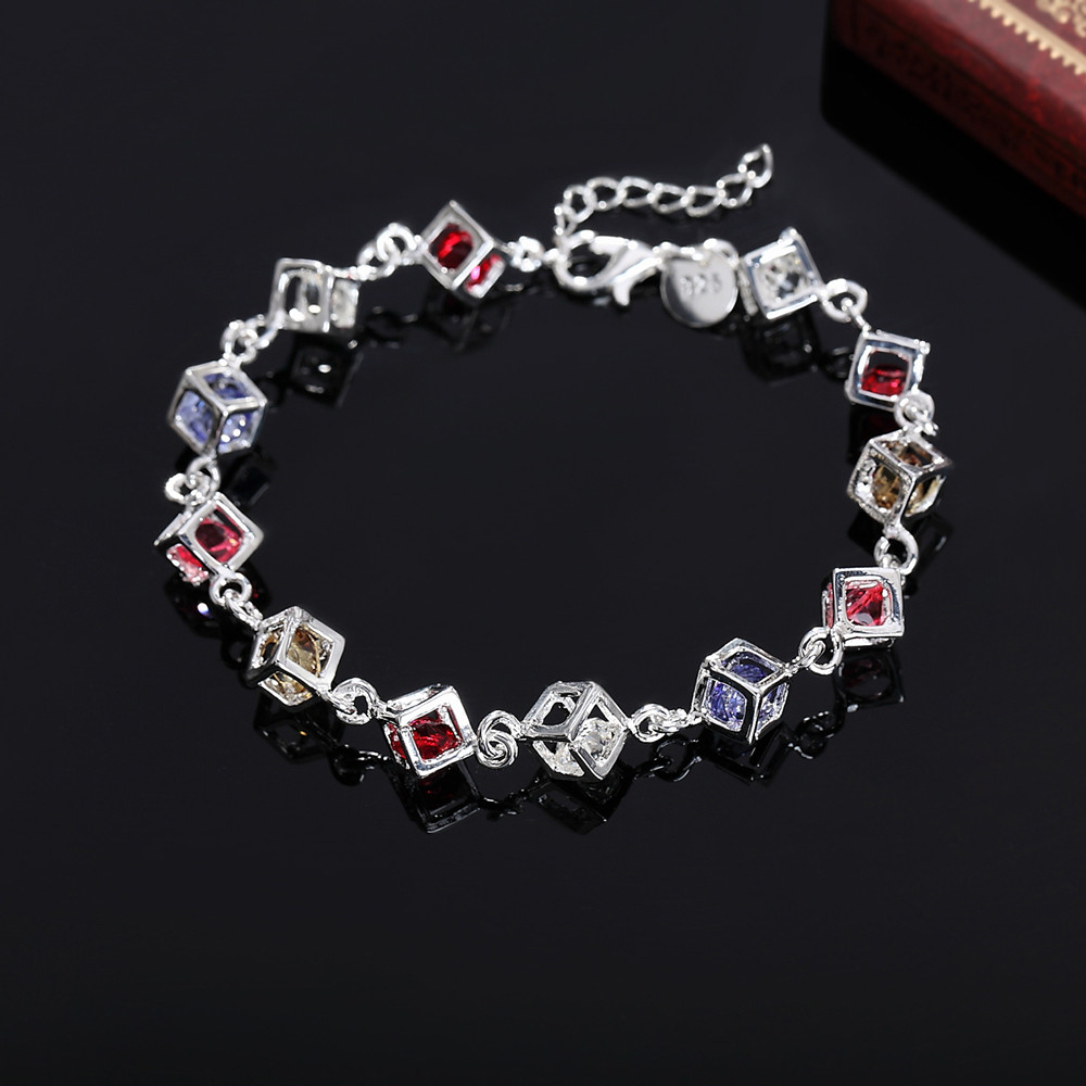 Vòng tay bạc 925 trang sức cưới thời trang, zircon nhiều màu sắc