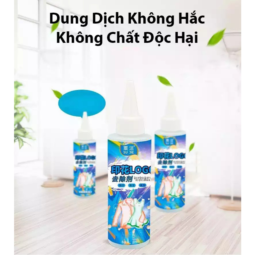 Nước tẩy logo in trên áo 125ml phục hồi form dáng nguyên bản Dung Dịch Tẩy Logo (Decal), Tẩy Logo, Trên Áo Quần
