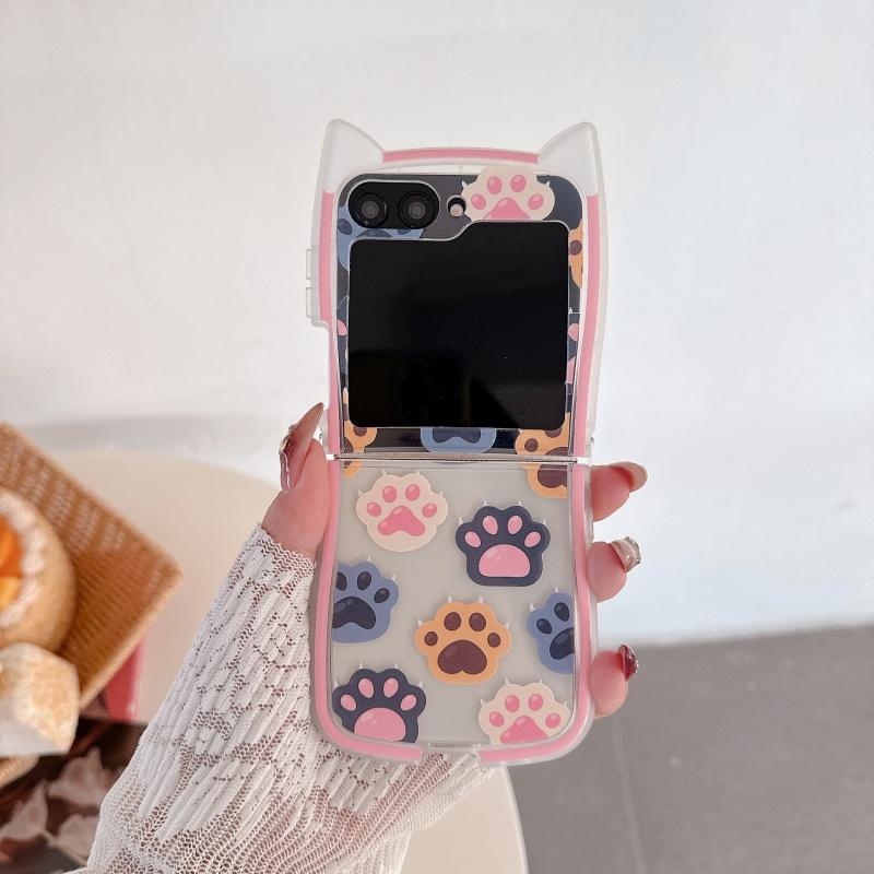 Ốp Điện Thoại Chân Mèo Dễ Thương Thích Hợp Cho Samsung Galaxy ZFlip7 zflip6 Dây Gấp Vỏ Cứng Cho Z Flip 7 6 5 4 3 5G PuraX N3Flip MixFlip 2 Vỏ Bảo Vệ