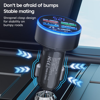 Elough 100W 6 Cổng Sạc Xe Hơi Sạc Nhanh Sạc Điện Thoại USB Loại C Màn Hình Hiển Thị Kỹ Thuật Số Sạc Adapter