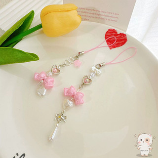 【Chamvn】phụ kiện trang trí sổ kế hoạch dây đeo đáng yêu. Móc treo điện thoại hình trái tim và nơ xinh xắn