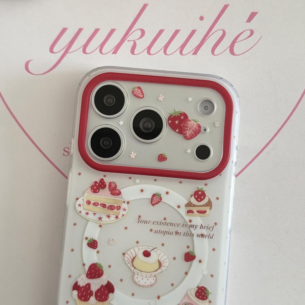 Ốp Lưng Cứng Tương Thích Với iPhone 13 14 14Pro 14ProMax 15 15Pro 15ProMax 16 16Pro 16ProMax 17 17Pro 17ProMax Vỏ Nam Châm Họa Tiết Bánh Dâu