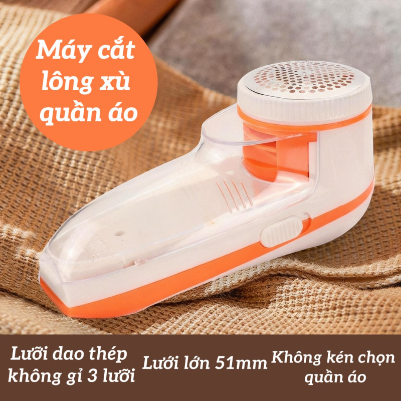 Máy Cắt Lông Xù Quần áo - Máy Cầm Tay Dùng Lưỡi 3 Lá Cắt Mạnh Mẽ, Sạc Điện Cung Lợi, Khử Xù Hiệu Quả Cho Mọi Chất Vải