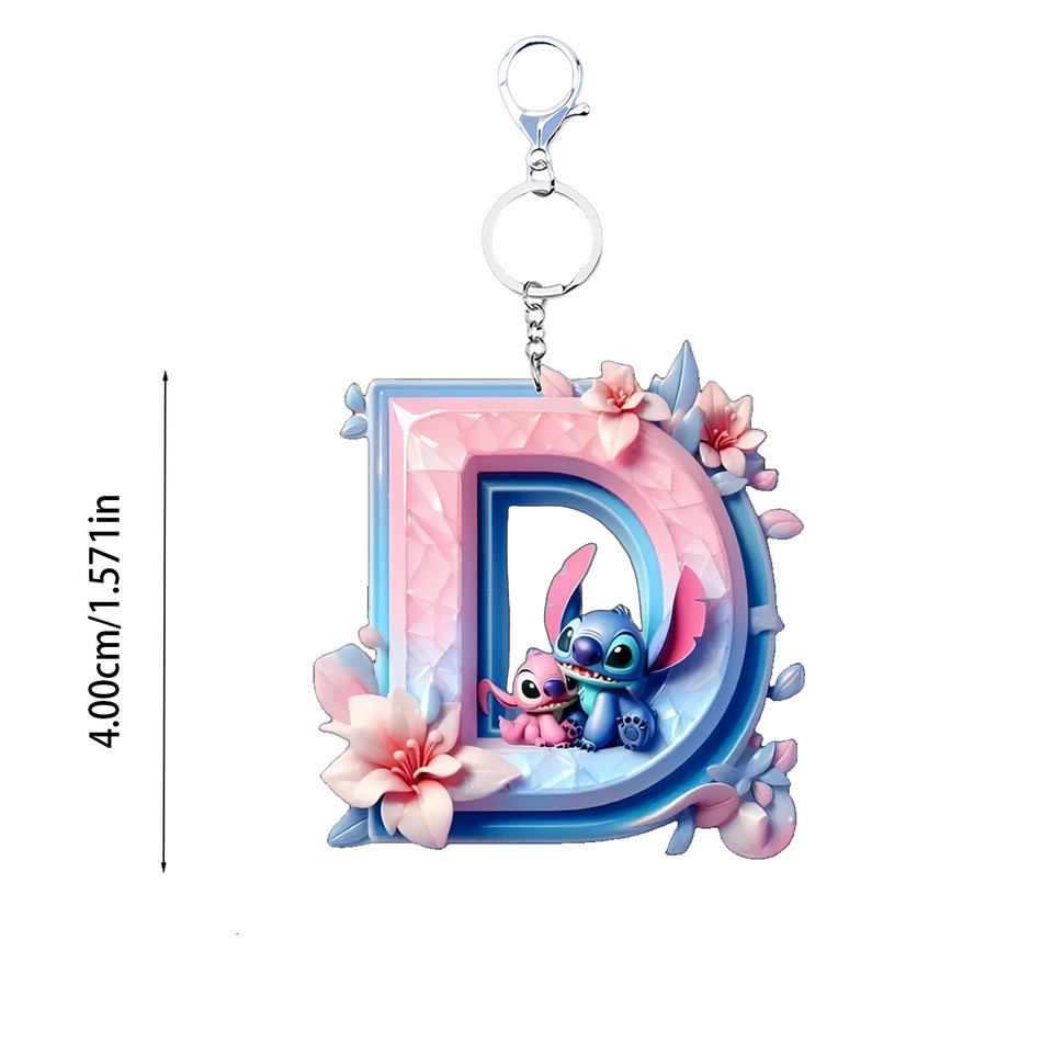 stitch Disney acrylic cute keychain cartoon flat 2D stilt English letters pendant ornament doll cartoon birthday gift