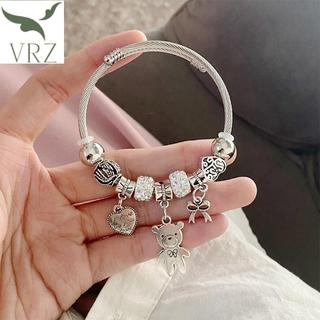 Bfvn Cổ Đính Hạt Vòng Tay Quyến Rũ Gấu Mặt Dây Chuyền Trái Tim Tình Yêu Có Thể Điều Chỉnh Vòng Tay Nữ DIY Trang Sức Quà Tặng HOT