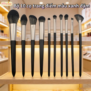 【BabyJoy】Bộ 10 cọ trang điểm màu xanh đậm,lông siêu mềm chất lượng cao, chuyên nghiệp cho nền