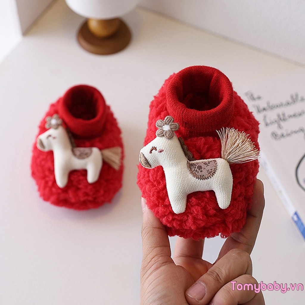 Giày Đi Bộ Đầu Tiên Cho Bé Sang Trọng Hoạt Hình Dễ Thương Thiết Kế Động Vật Đế Mềm Chống Trơn Trượt Cho Trẻ Sơ Sinh Giày Đế Bằng Cho Mùa Đông