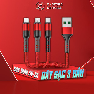 Cáp sạc đa năng 3 trong 1 bọc dù, dây sạc Type C/LN/Micro, sạc nhanh cho điện thoại thông minh - DS3D01