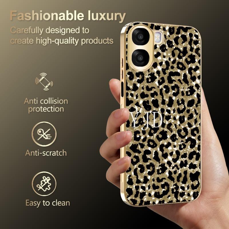 Ốp Lưng Cho OPPO A6 A6X A6s A6t Pro Leopard Print PC Backboard Mạ Điện Khung TPU Chống Rơi Điện Thoại