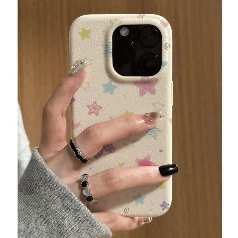 Ngôi sao đầy màu sắc cho iPhone 17 16 15 13 giả da 12p lỗ lớn 11 mềm x