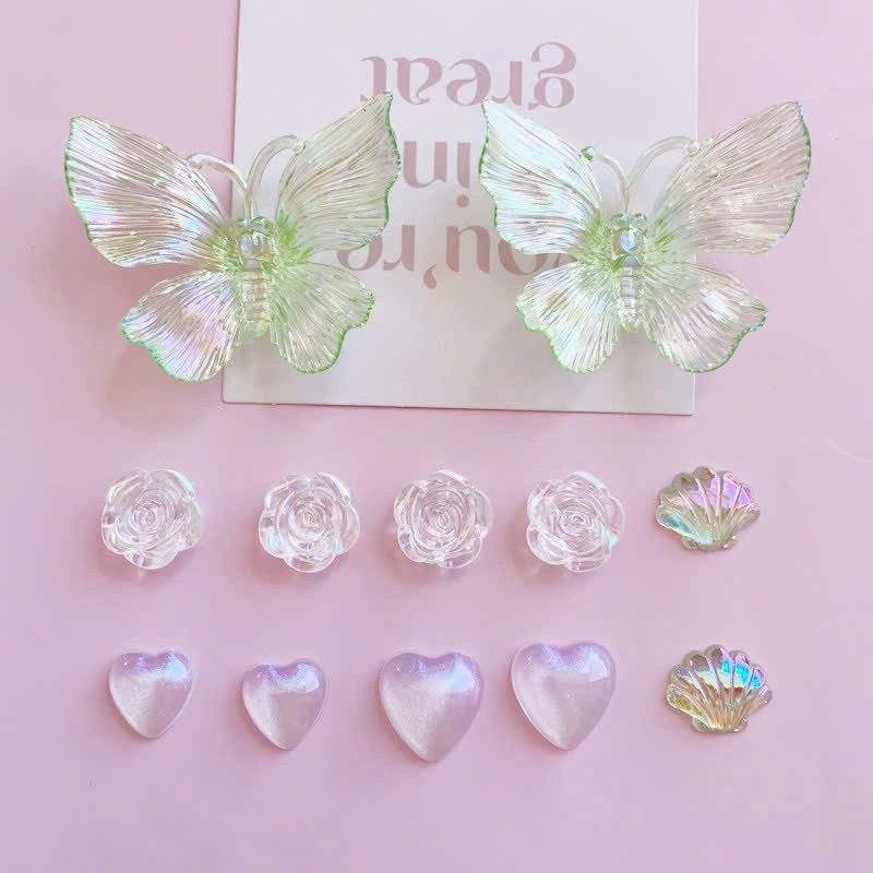 Charm gắn dép: Set charm 12 chi tiết: Bướm trong suốt 5D hàng xịn