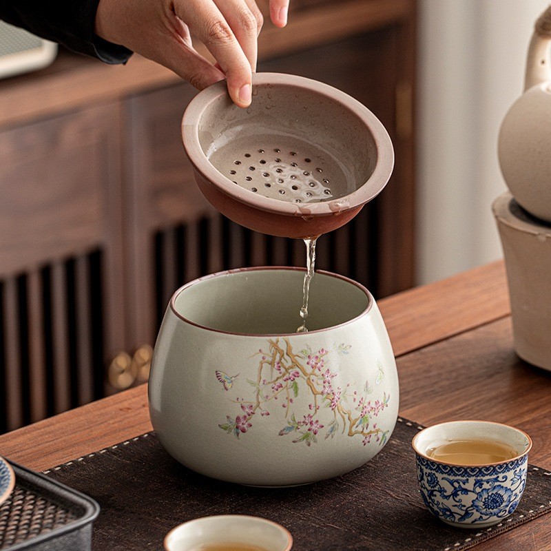 Ang Sứ, Chậu Đựng Bã Trà Bằng Sứ Men Tro