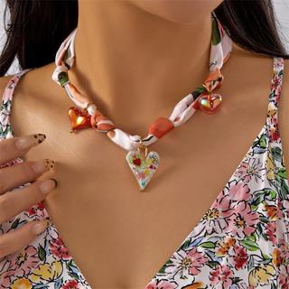 ZTHOME Khăn Mặt Dây Chuyền Satin Boho Vintage với Họa Tiết Trái Tim và Nơ Anh Đào