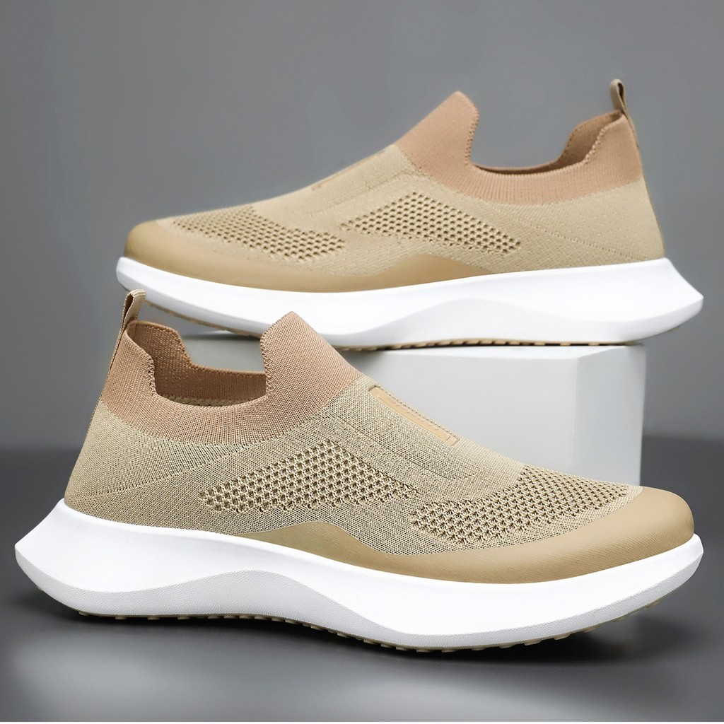 🇻🇳 Giày Thể Thao Nam Sneaker Một Chạm Thoáng Khí Không Dây Kiểu Dáng Phối Màu Đơn Giản