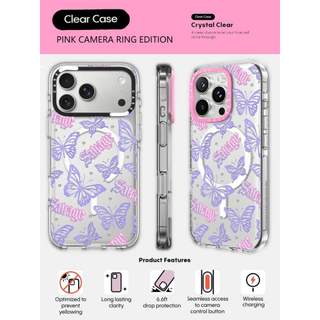 Ốp điện thoại CASECASE X Butterfly Savage HỒNG CAMERA PHIÊN BẢN RING Tác động Vỏ hút từ tính trong suốt cho iPhone 17 / 16 / 15 / 14 / 13 Pro Max Air với bao bì cao cấp