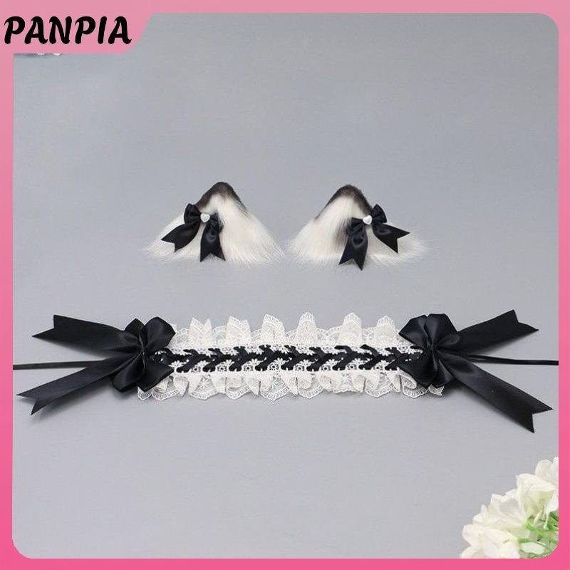 Băng đô quấn tóc handmade nơ ren tai mèo, phù hợp cho cosplay phong cách Gothic-Kawaii