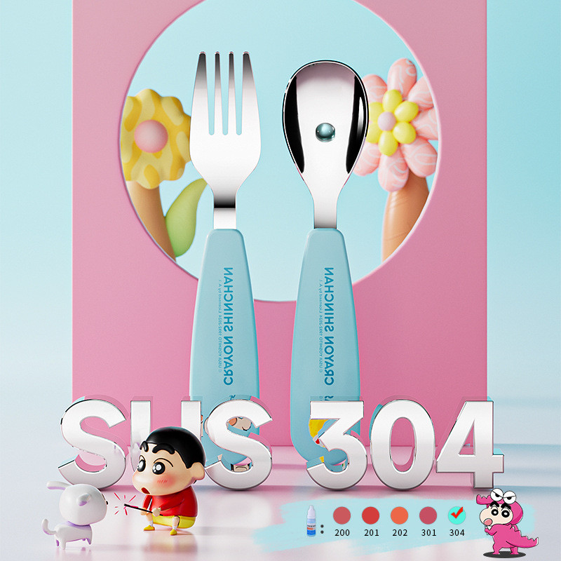 Chính Hãng Crayon Shin-Chan Bộ Đồ Ăn Đóng Hộp Thìa Inox 304 Có Thể Hoạt Hình Di Động Văn Phòng Nhân Viên Ăn Thìa Nĩa 26.3.4