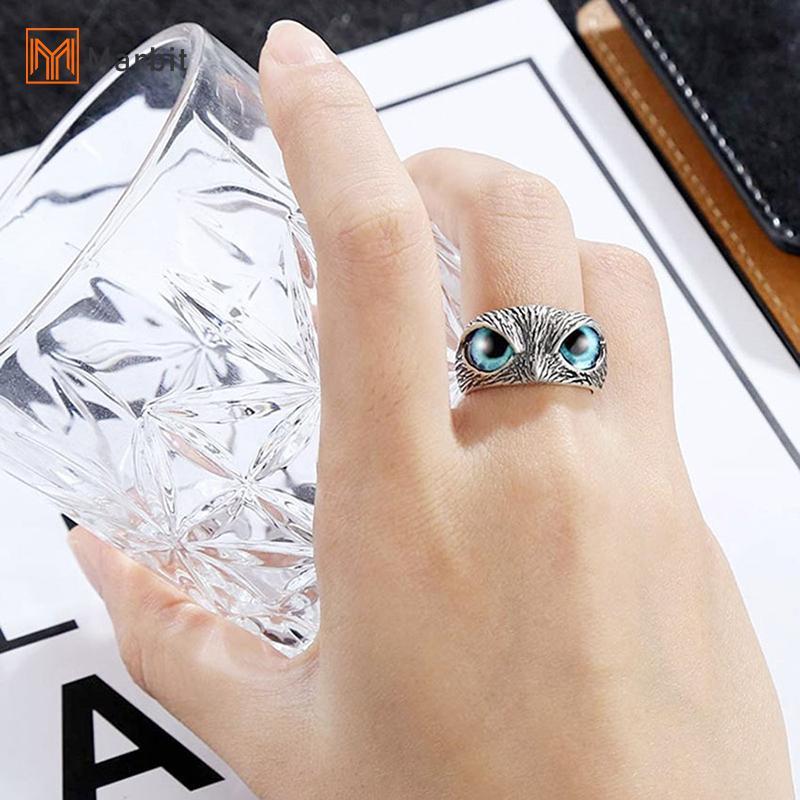 Đôi Nhẫn Cú Điều Chỉnh Màu Xanh, Trang Sức Dự Tiệc Cho Nam và Nữ