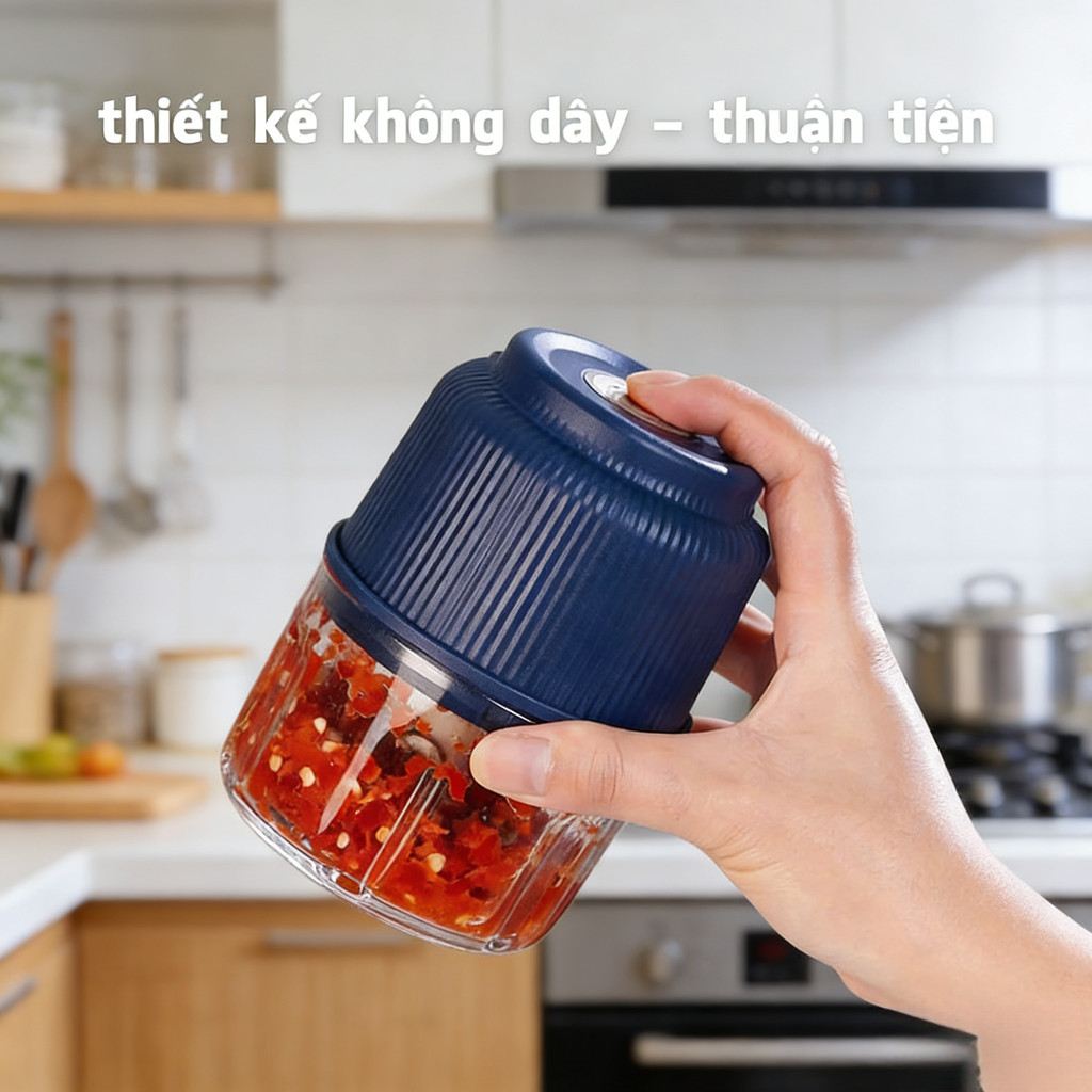 Máy Xay Tỏi Ớt Mini Đa Năng Dung Tích Lớn Sạc Type C Lưỡi Dao 6 Cánh Inox 304 Xay Thịt Hạt Cháo