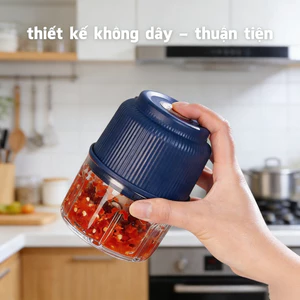 Máy Xay Tỏi Ớt Mini Đa Năng Dung Tích Lớn Sạc Type C Lưỡi Dao 6 Cánh Inox 304 Xay Thịt Hạt Cháo