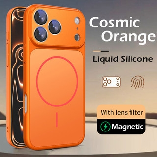 Ốp điện thoại silicon lỏng màu cam vũ trụ cho iPhone 17 Pro Max Air 16 15 14 13 Pro Max Bảo vệ Camera Vỏ silicon mềm chống sốc