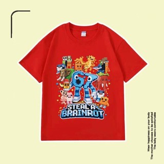 Áo thun nam in hình trò chơi xuyên biên giới Steal a Brainrot #67, kiểu dáng giản dị và thoải mái.