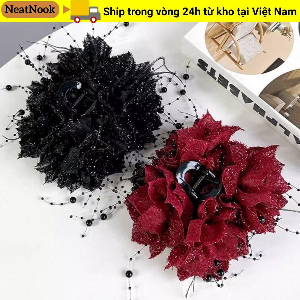 NEATNOOK Nắm Kẹp, Tua Rua Đính Kim Sa Lấp Lánh Tóc, Nhựa Thanh Lịch Hoa Mẫu Đơn Nơ Tóc Nữ