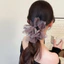 Thanh Lịch Phong Cách Pháp Lưới Nơ Tóc Sang Trọng Pha Lê Mặt Dây Chuyền Scrunchies Người Nổi Tiếng Vuốt Kẹp