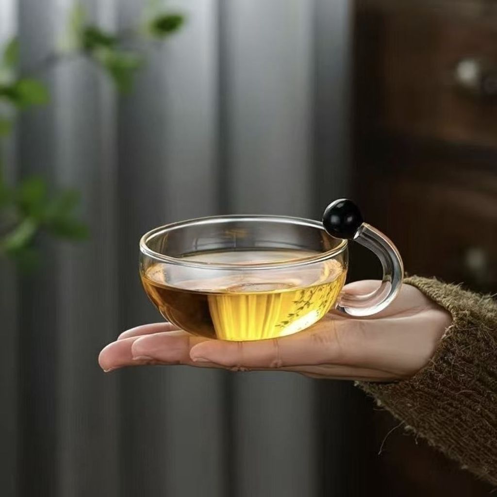 Cốc nước thủy tinh Borosilicate cao đơn giản 200ml Cốc cà phê trong suốt chịu nhiệt Cốc yến mạch gia đình Cốc ăn sáng Tay cầm sáng tạo Cốc nước