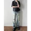 Quần jeans thẳng rách mới mùa xuân 2025 cho nam, phiên bản Hàn Quốc, đã giặt