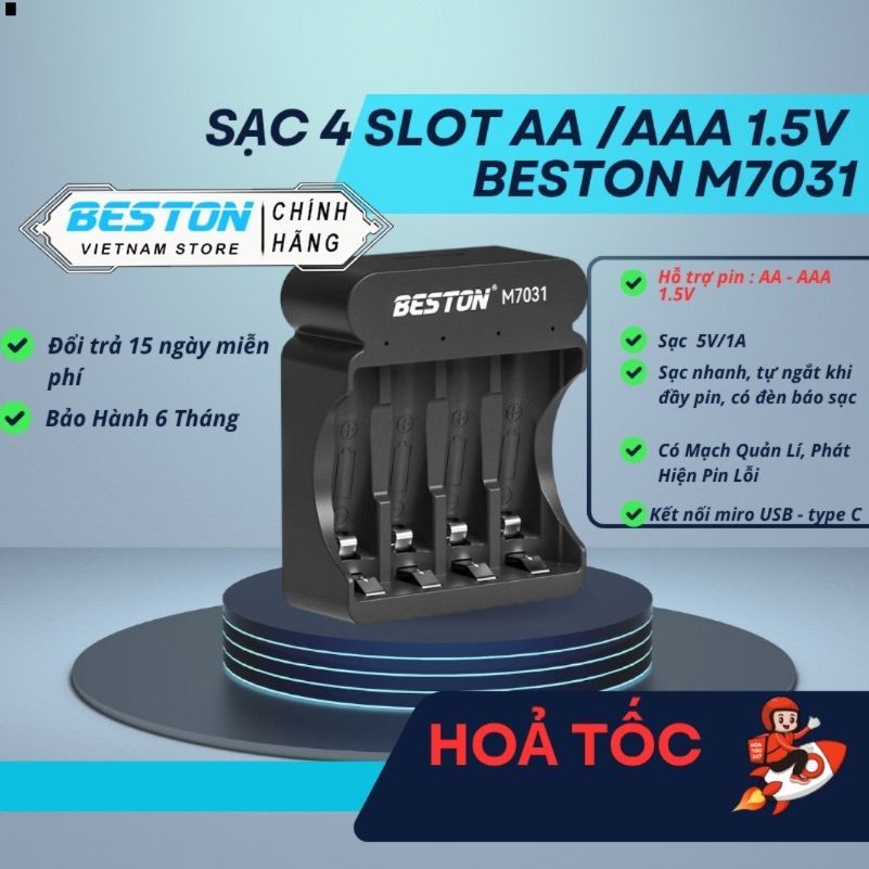 Combo sạc m7031 và 4 pin AA 1.5V Type-C - Sạc nhanh, an toàn.