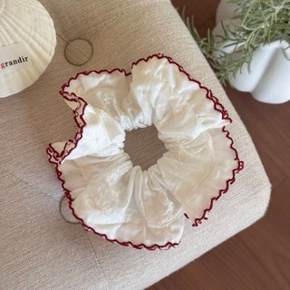 Dây buộc tóc Hululu với thiết kế mới có viền đỏ pháp ren scrunchy, tươi sáng và bóng mượt, phụ kiện hoàn hảo cho đuôi ngựa.