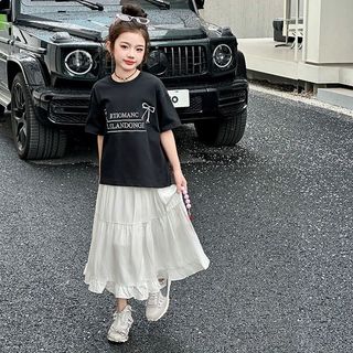 Bộ đồ cho bé gái - áo thun tay ngắn in chữ + chân váy dài phong cách Hàn Quốc dễ thương mặc mùa hè