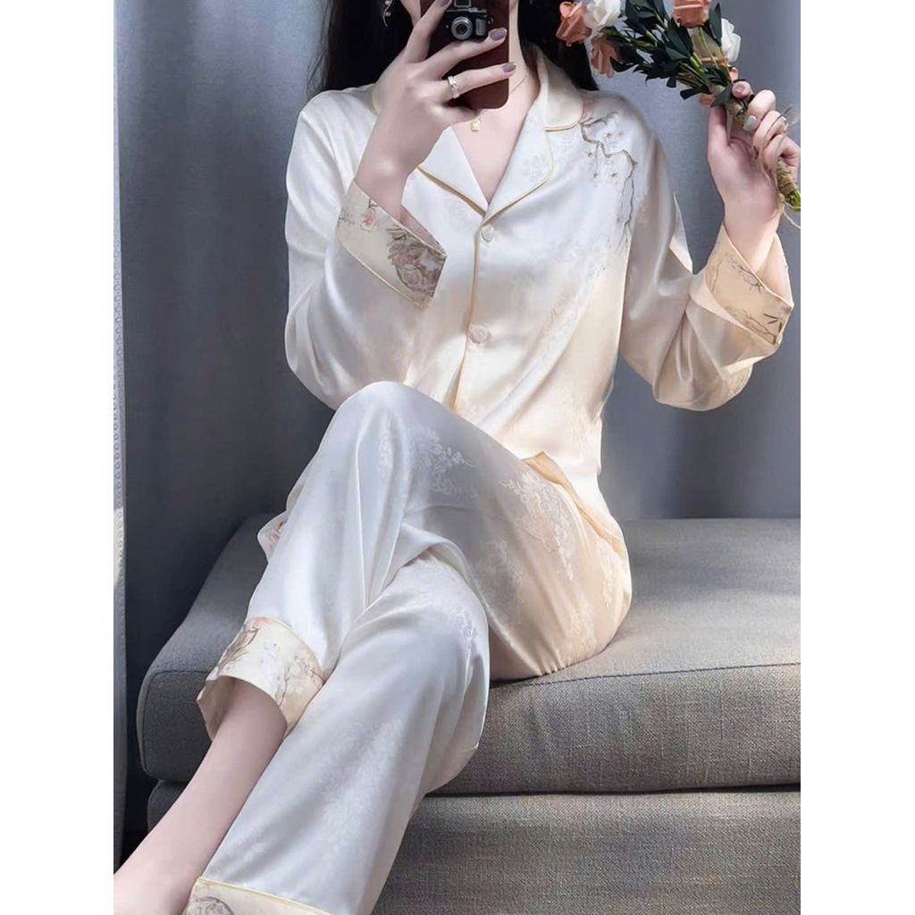 Đồ Bộ Nữ Pijama Bộ Lụa latin Tay Dài cổ sơ mi bigsize (60-80kg) lụa mát mẻ, hoa nhí YY