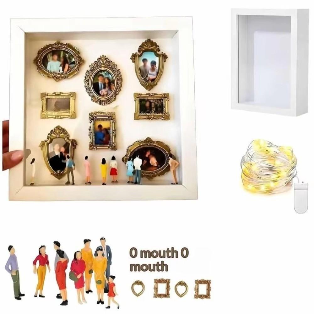 Bộ trưng bày bộ nhớ YMIFI, Bảo quản bộ nhớ Dây đèn LED DIY Mini Bảo tàng Hộp bóng, Khung vàng sáng tạo Các bức tượng nhỏ Khung ảnh Quà tặng đám cưới