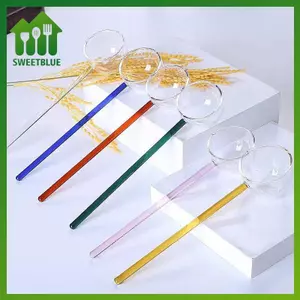 SWEET Borosilicate Thìa Thủy Tinh Có Tay Cầm Dài Trong Suốt Nước Sốt Chịu Nhiệt Thìa Canh Có Vòi Thìa Tráng Miệng Nhà Bếp Thanh Đảng n