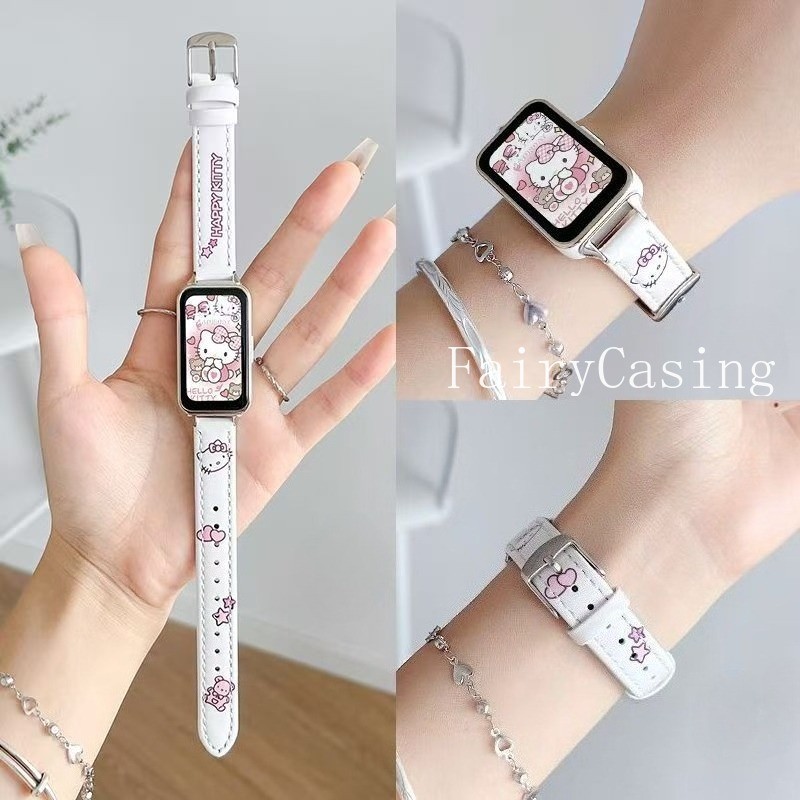 Dây đeo bằng da in hình hoạt hình cho Huawei Band 11 Pro 10 9 8 Vòng đeo tay thay thế cho Huawei Watch Fit 3 4 4pro Watchband