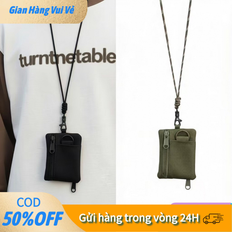 【48h】Túi canvas mini đeo cổ đựng chìa khóa với kiểu dáng Nhật Bản tinh tế, chất liệu bền đẹp, có khóa kéo và dây buộc.