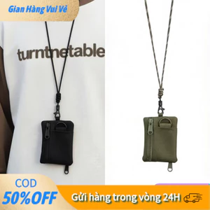 【48h】Túi canvas mini đeo cổ đựng chìa khóa với kiểu dáng Nhật Bản tinh tế, chất liệu bền đẹp, có khóa kéo và dây buộc.