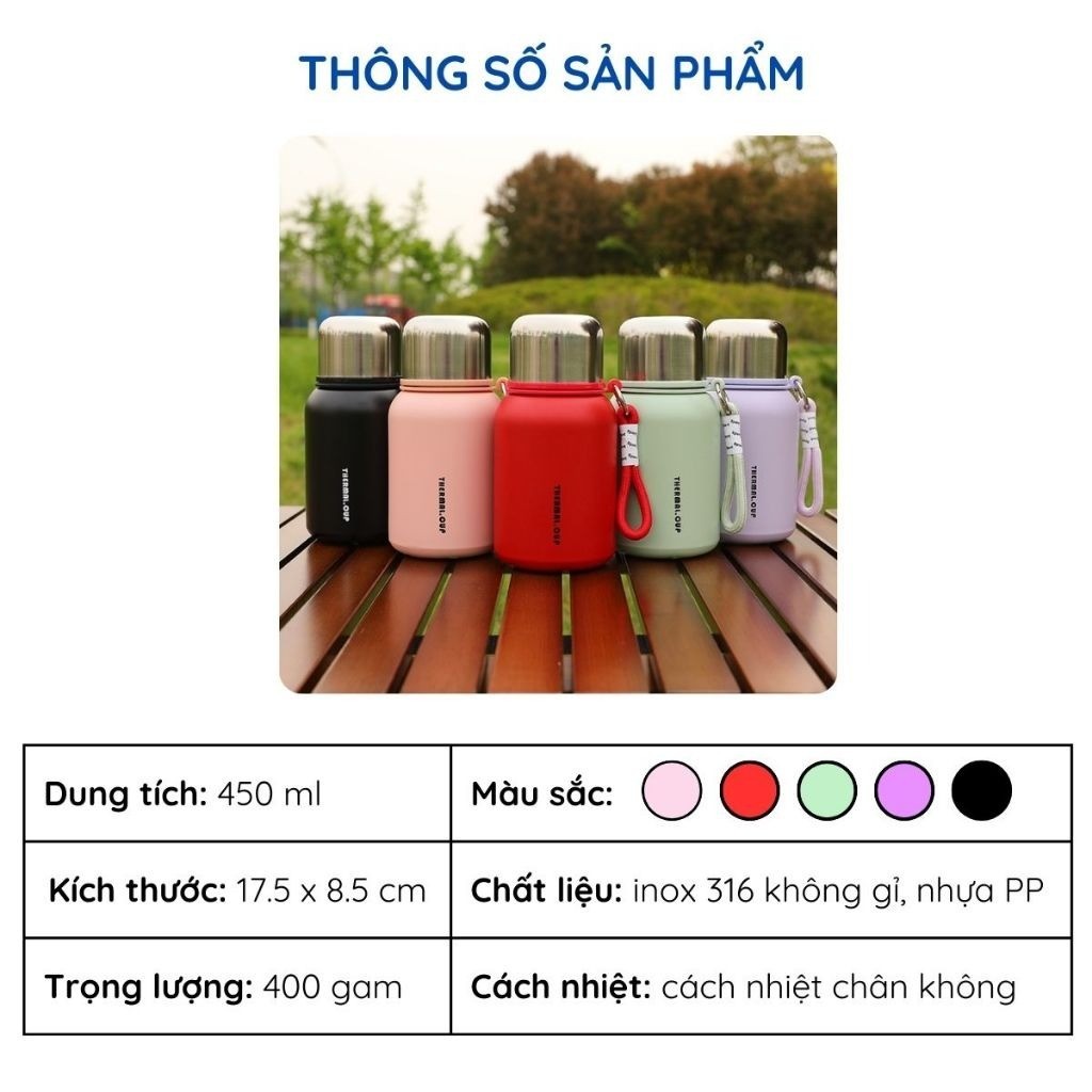 Bình giữ nhiệt Thermal Cup, bình nước giữ nhiệt mini dung tích 450ml bằng inox 316 an toàn