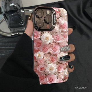 Ốp Điện Thoại Nữ Toàn Màn Hình Hoa Hồng Hồng Thích Hợp Cho iPhone 12promax 12 13 14 15 promax xr xs 11pro 16promax 17promax 17 16 15 plus 14pro Ốp Chống Sốc