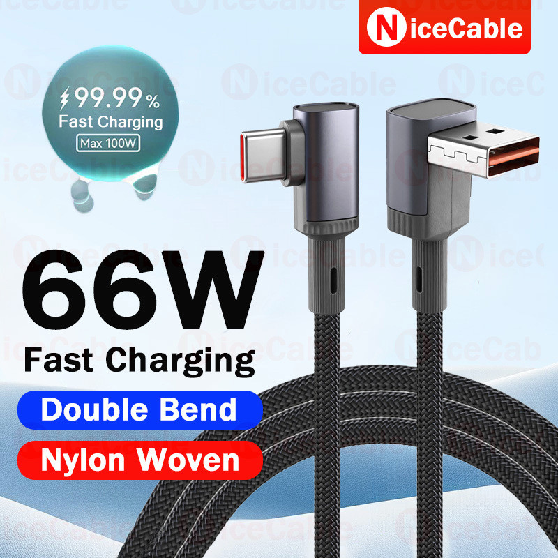 Cáp sạc nhanh 66W USB sang Type C Thiết kế uốn cong đôi Cáp chơi game chống treo Dây dữ liệu bện Nylon dày cho điện thoại / máy tính bảng