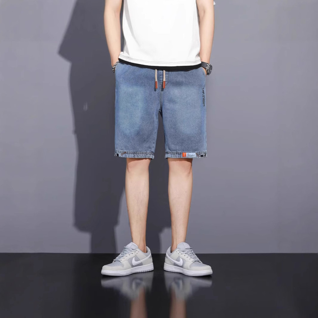Quần short nam denim mỏng mùa hè, dáng rời retro, thêu nhãn, phong cách thời trang