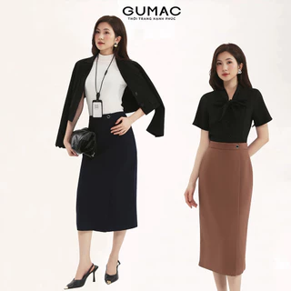 Chân váy bút chì nữ GUMAC công sở đính nút xẻ đắp trước thanh lịch  LVE0107