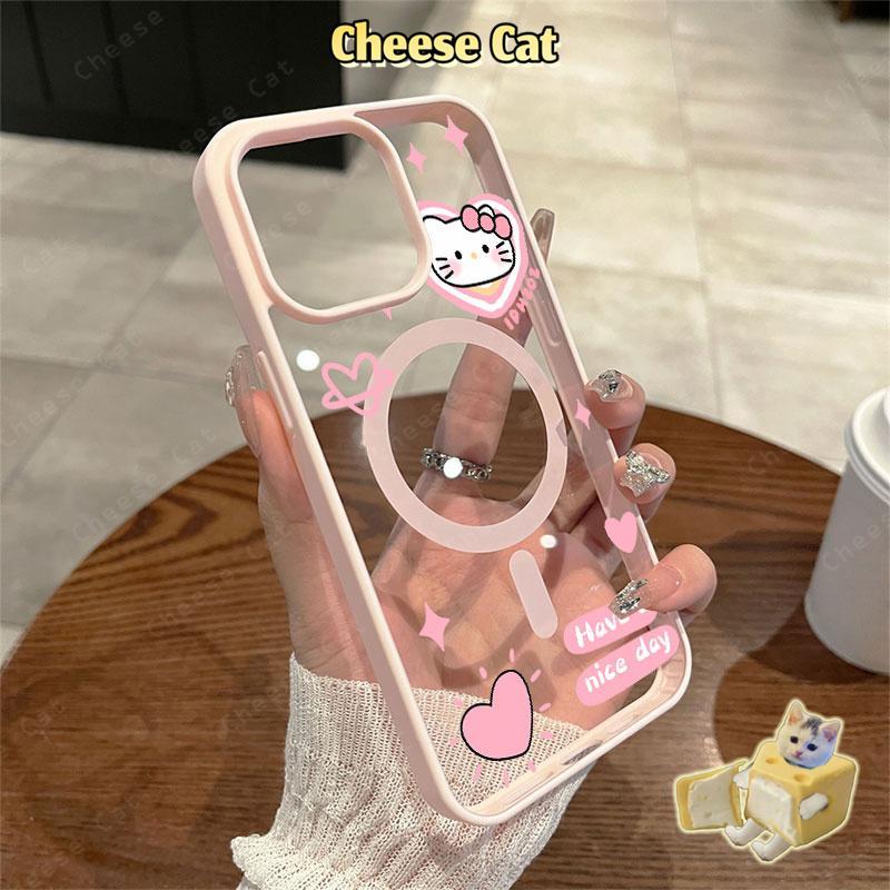 Ốp Kitty mèo con màu hồng dễ thương Ốp điện thoại từ tính cho iPhone 11 12 13 14 15 16 17 Pro Max 7 Plus XR Xs Max