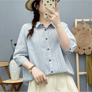 [Hàng có sẵn] Áo sơ mi nữ cotton cao cấp, cổ đứng, form rộng, thoáng mát cho mùa hè