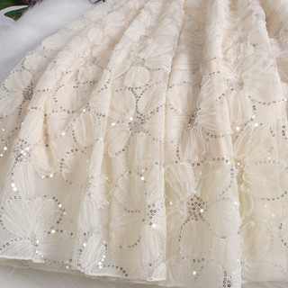 Váy lưới hoa đính sequin, váy xòe chữ A dáng dài mới cho mùa xuân/hè/thu/đông, váy dài vừa phải