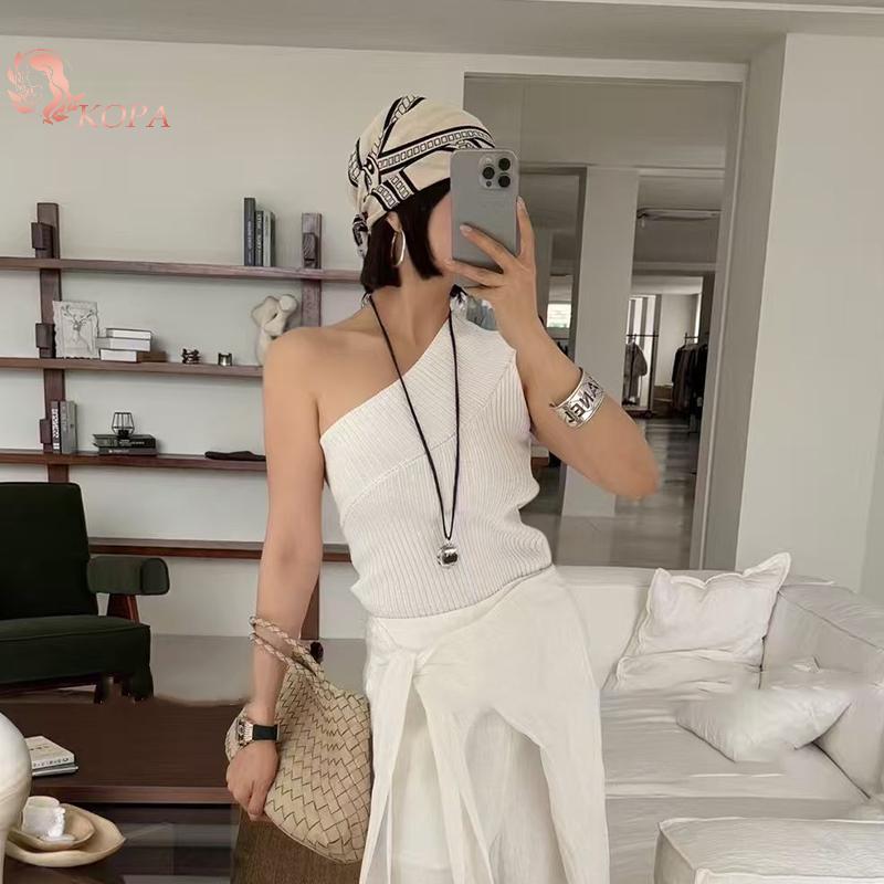 Áo Vest một vai không đều KOPA - Màu trơn không tay co giãn VN