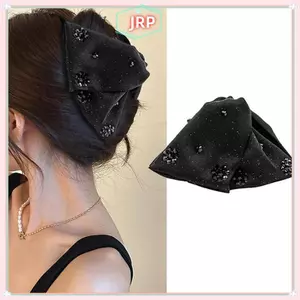 Kẹp tóc nơ lớn JRP với chất liệu satin mềm và chi tiết kim cương giả, phụ kiện thời trang cho nữ
